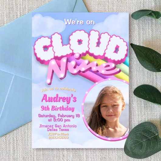 Cloud Nine - 9th Birthday with Photo 招待状