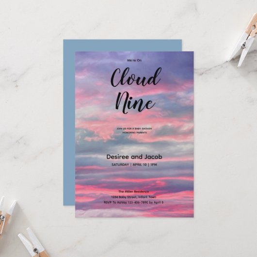 Cloud Nine Baby Boy Shower Invitations 招待状 (正面/裏面インサイチュ)