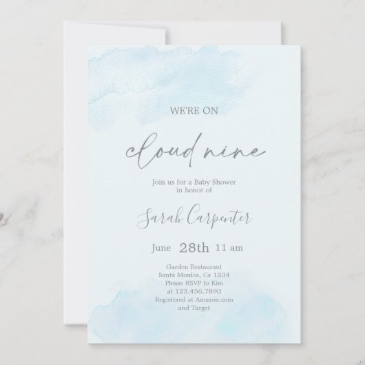 Cloud Nine Baby Shower Boyに参加 招待状 (正面)