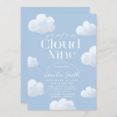 Cloud Nine Blue Cloud Baby Showerモダンに参加 招待状 (正面/裏面)