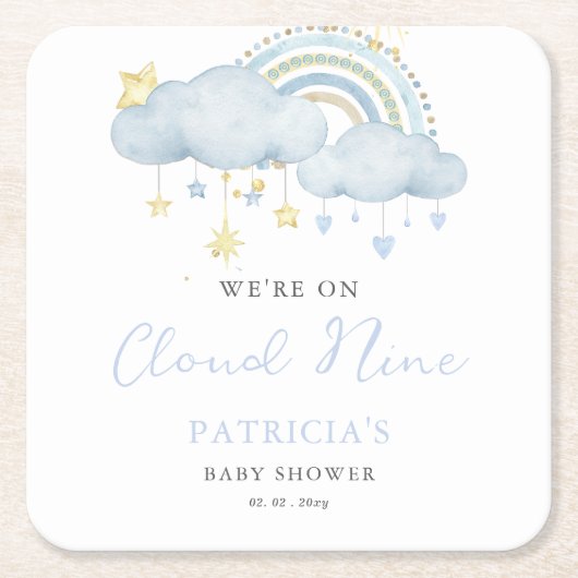 Cloud Nine Boy Baby Showerに参加 スクエアペーパーコースター (正面)