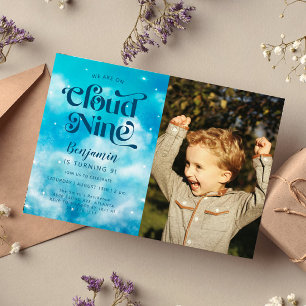 Cloud Nine Boy's 9誕生日写真 招待状