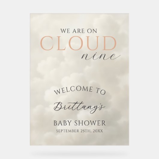 Cloud Nine Clouds Baby Shower Welcome アクリルサイン (正面)