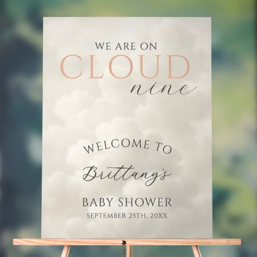 Cloud Nine Clouds Baby Shower Welcome アクリルサイン (ニュートラル)