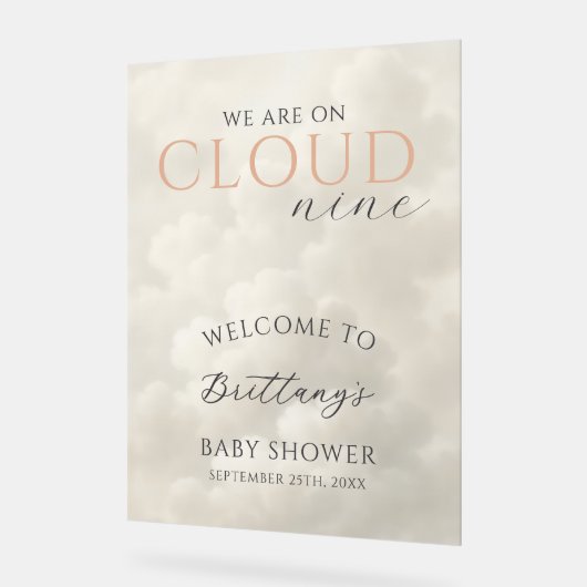Cloud Nine Clouds Baby Shower Welcome アクリルサイン (傾斜)