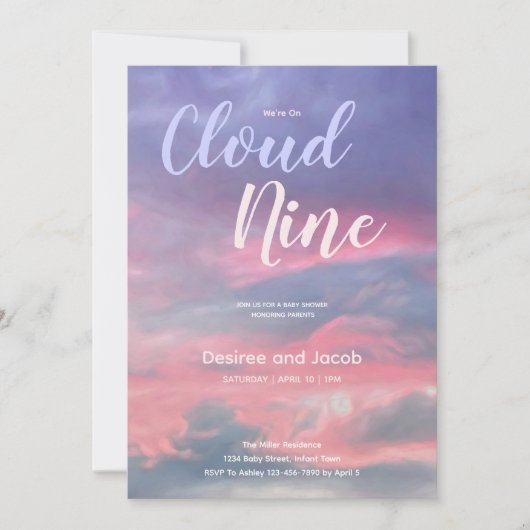 Cloud Nine Gender Neutral Baby Shower Invitations 招待状 (正面)