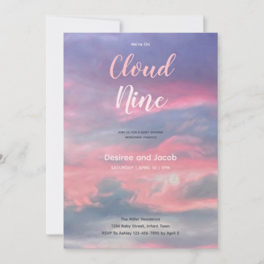 Cloud Nine Girl Pink Blue Baby Shower Invitations 招待状 (正面)