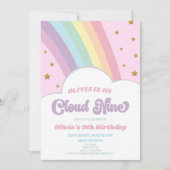 Cloud Nine Rainbow and Stars 9thバースデーパーティー 招待状 (正面)