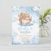 Cloud Noah's Ark Light Blue Baby Shower 招待状 (スタンド正面)
