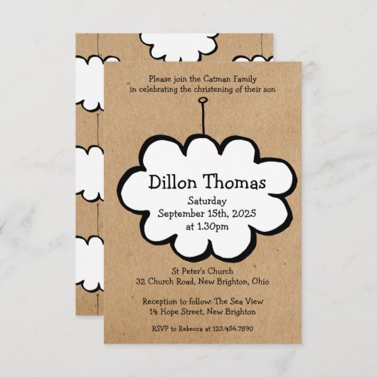 Cloud on a String《キリスト教》洗礼式や命名式招待状 招待状 (正面/裏面)