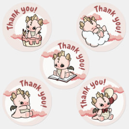 Cloud Pastel Pink Yellow Baby Dragon Thank you  ラベル