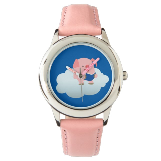 Cloud Watch上の可愛い漫画のピグリーダー 腕時計 (正面)