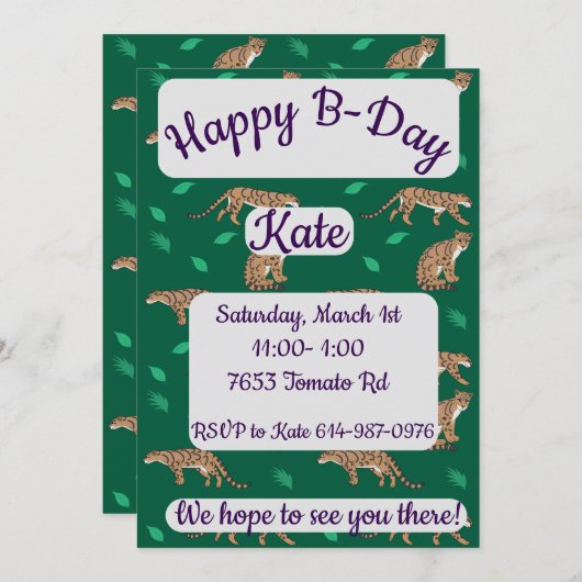 Clouded Leopard Happy Birthday 招待状 (正面/裏面)