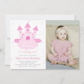 CloudPrincessの下のピンクの城の誕生日写真 招待状 (正面)
