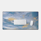 Clouds Abstract Art Blue Gold Artsy Desk Pad デスクマット (キーボード&マウス)