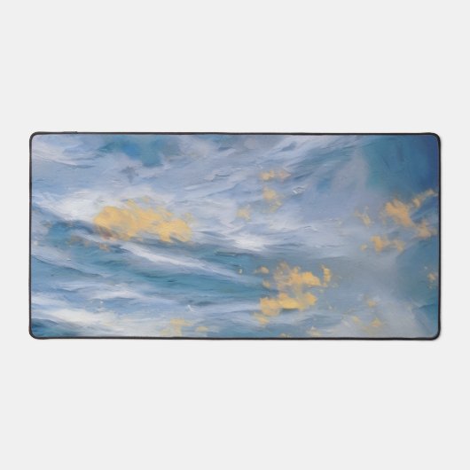 Clouds Abstract Art Blue Gold Artsy Desk Pad デスクマット (正面)
