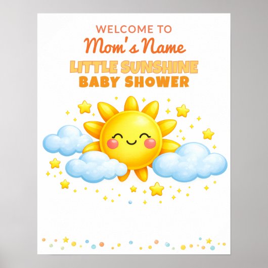 Clouds and Stars Baby Shower Welcome Sign ポスター (正面)