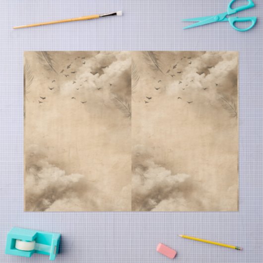 Clouds Birds Feathers Pastel Sky Collage 薄葉紙 (クラフト)