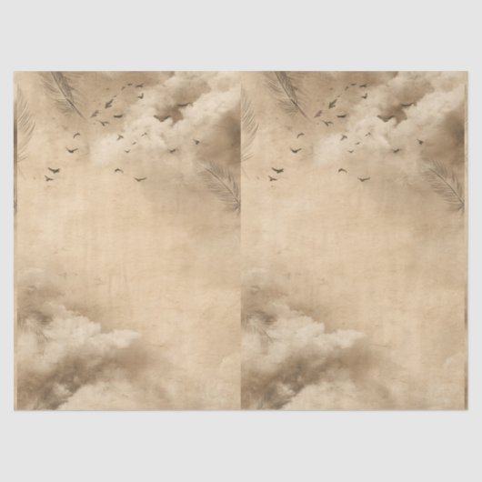 Clouds Birds Feathers Pastel Sky Collage 薄葉紙 (正面)