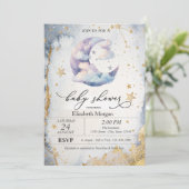 Clouds Moon,Stars Watercolor Baby Shower  招待状 (スタンド正面)