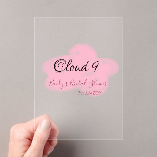 Clouds nine red pastel bridal shower namedate アクリル招待状 (インサイチュ (ポータブル))