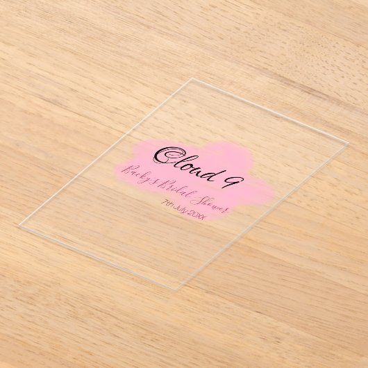 Clouds nine red pastel bridal shower namedate アクリル招待状 (レイダウン)