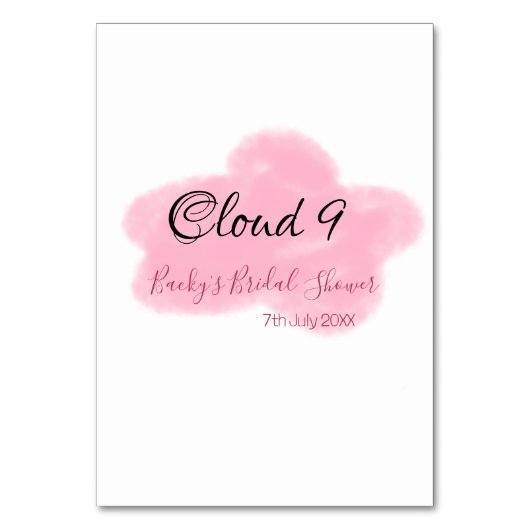 Clouds nine red pastel bridal shower namedate テーブルナンバー (正面)