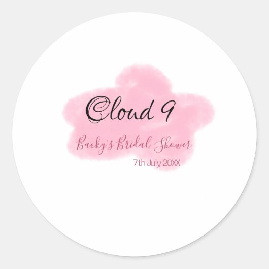 Clouds nine red pastel bridal shower namedate ラウンドシール (正面)