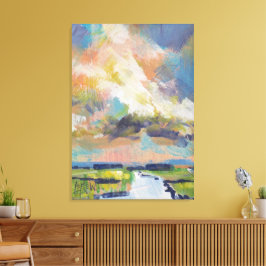Clouds Over Marsh Painting / Artist Larry Lerew キャンバスプリント
