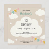 Clouds party flags baby first birthday invitation 招待状 (正面/裏面)