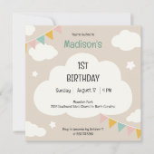 Clouds party flags baby first birthday invitation 招待状 (正面)