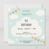 Clouds party flags baby first birthday invitation 招待状 (正面)