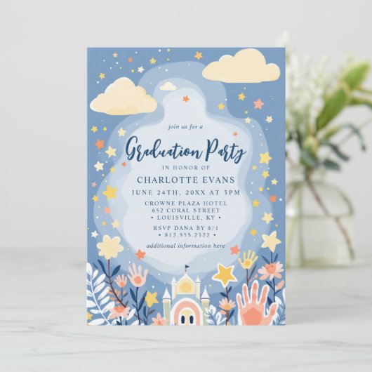 Clouds Stars Castle幼稚園卒業写真 招待状 (スタンド正面)