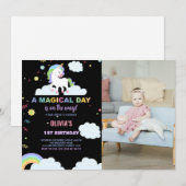 Clouds Unicorn誕生日招待状と写真 招待状 (正面/裏面)