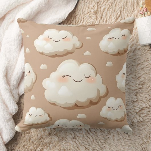 Clouds with Tan and Brown Double Sided クッション (ブランケット)