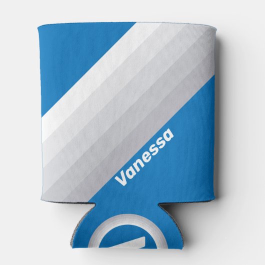 Cloudy Blue Sky Stripes with Name 缶クーラー (裏面)