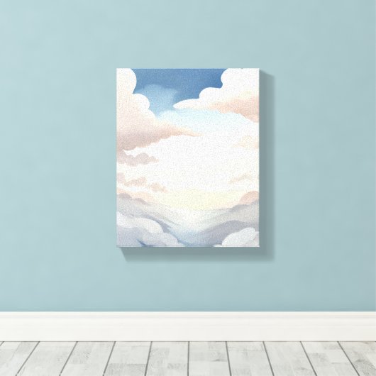 Cloudy Skies | Watercolor Sky Blue Clouds キャンバスプリント (インサイチュ (ウッドフロア))