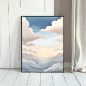 Cloudy Skies | Watercolor Sky Blue Clouds ポスター