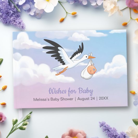 Cloudy Sky Stork Baby Shower ゲストブック