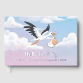 Cloudy Sky Stork Baby Shower Foil ゲストブック (正面)