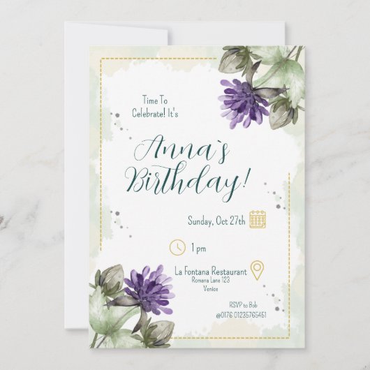 Clover Blossom Watercolour Florals Birthday 招待状 (正面)