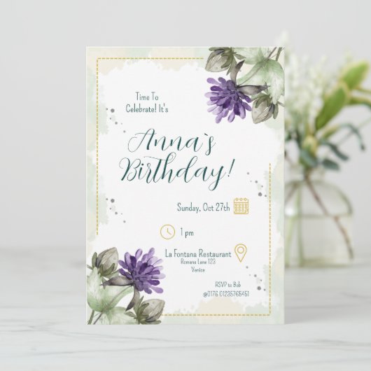 Clover Blossom Watercolour Florals Birthday 招待状 (スタンド正面)
