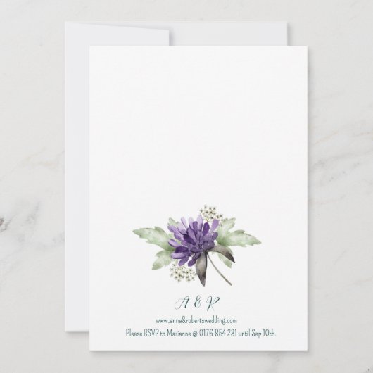 Clover Blossom Watercolour Florals Wedding 招待状 (裏面)