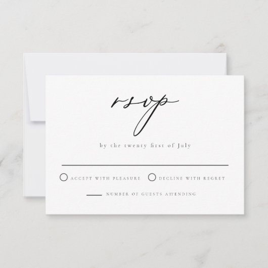 CLOVER Green Minimalist Script Wedding RSVPカード 招待状 (正面)