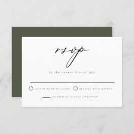 CLOVER Green Minimalist Script Wedding RSVPカード 招待状