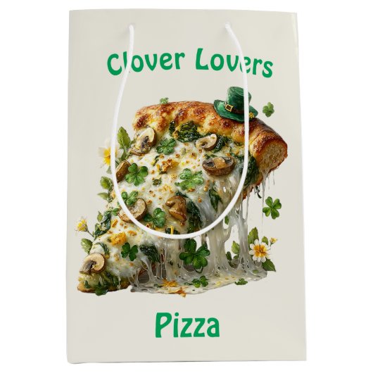 Clover Lovers Pizza St. Patrick’s Day ミディアムペーパーバッグ (正面)