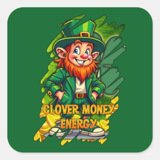 Clover Money Energy – Lucky Leprechaun Autocolante スクエアシール (正面)