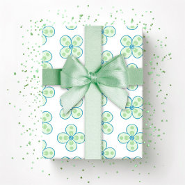 Clover Moroccan Quatrefoil in Green and Aqua ラッピングペーパー