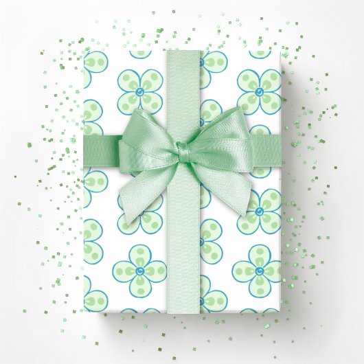 Clover Moroccan Quatrefoil in Green and Aqua ラッピングペーパー
