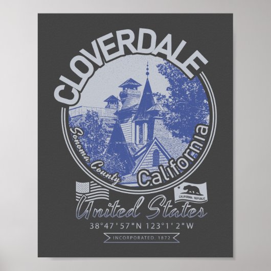 CLOVERDALE SONOMA CALIFORNIA - CITY OF CLOVERDALE ポスター (正面)